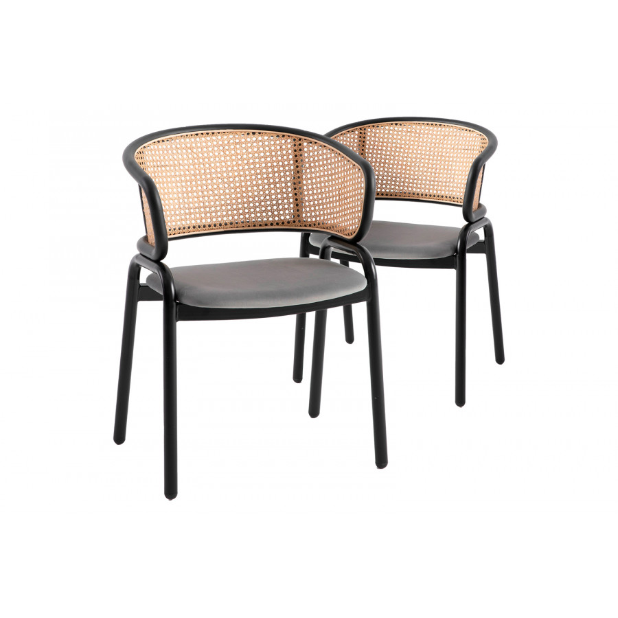 LeisureMod Ervilla Modern Dining Chair With Stainless Steel Legs Velvet Seat And Wicker Back (Set Of 2) - Gray