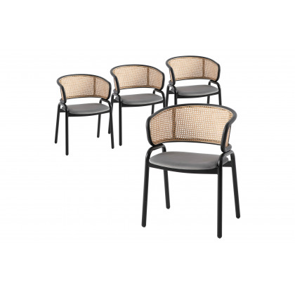 LeisureMod - Ervilla Modern Dining Chair With Stainless Steel Legs Velvet Seat And Wicker Back (Set Of 4)