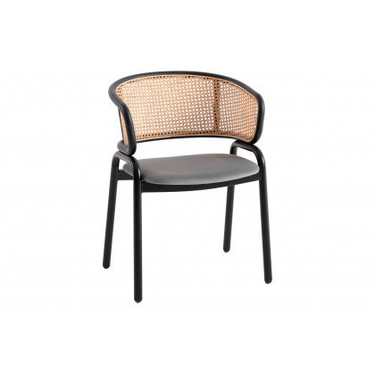 LeisureMod Ervilla Modern Dining Chair With Stainless Steel Legs Velvet Seat And Wicker Back (Set Of 4) - Gray
