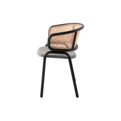 LeisureMod Ervilla Modern Dining Chair With Stainless Steel Legs Velvet Seat And Wicker Back (Set Of 4) - Gray
