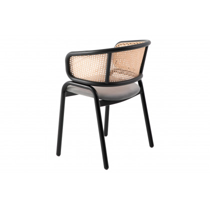 LeisureMod Ervilla Modern Dining Chair With Stainless Steel Legs Velvet Seat And Wicker Back (Set Of 4) - Gray