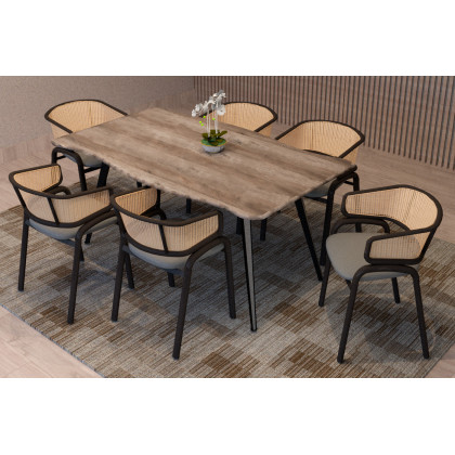 LeisureMod Ervilla Modern Dining Chair With Stainless Steel Legs Velvet Seat And Wicker Back (Set Of 4) - Gray