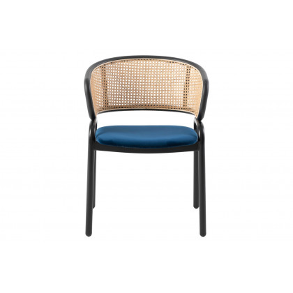 LeisureMod Ervilla Modern Dining Chair With Stainless Steel Legs Velvet Seat And Wicker Back - Navy Blue