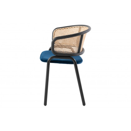 LeisureMod Ervilla Modern Dining Chair With Stainless Steel Legs Velvet Seat And Wicker Back - Navy Blue