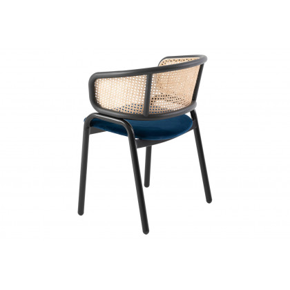 LeisureMod Ervilla Modern Dining Chair With Stainless Steel Legs Velvet Seat And Wicker Back - Navy Blue