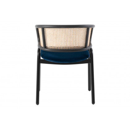LeisureMod Ervilla Modern Dining Chair With Stainless Steel Legs Velvet Seat And Wicker Back - Navy Blue