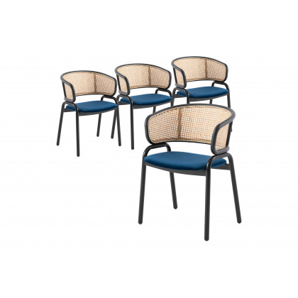 LeisureMod - Ervilla Modern Dining Chair With Stainless Steel Legs Velvet Seat And Wicker Back (Set Of 4)