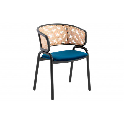LeisureMod Ervilla Modern Dining Chair With Stainless Steel Legs Velvet Seat And Wicker Back (Set Of 4) - Navy Blue