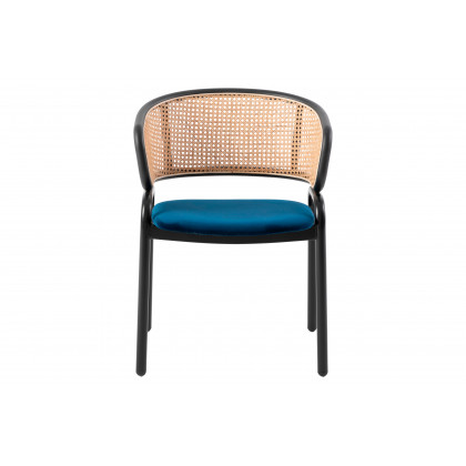 LeisureMod Ervilla Modern Dining Chair With Stainless Steel Legs Velvet Seat And Wicker Back (Set Of 4) - Navy Blue