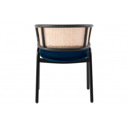 LeisureMod Ervilla Modern Dining Chair With Stainless Steel Legs Velvet Seat And Wicker Back (Set Of 4) - Navy Blue