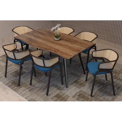 LeisureMod Ervilla Modern Dining Chair With Stainless Steel Legs Velvet Seat And Wicker Back (Set Of 4) - Navy Blue