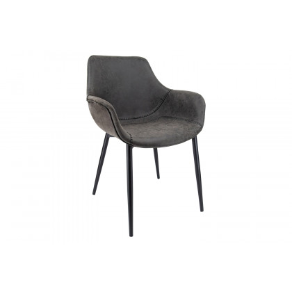 LeisureMod - Markley Modern Leather Dining Arm Chair with Black Metal Legs