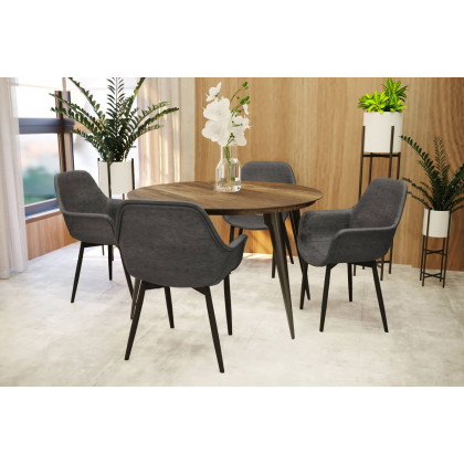 LeisureMod Markley Modern Leather Dining Arm Chair with Black Metal Legs - Charcoal/Black