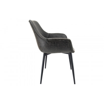 LeisureMod Markley Modern Leather Dining Arm Chair with Black Metal Legs - Charcoal/Black