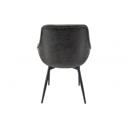 LeisureMod Markley Modern Leather Dining Arm Chair with Black Metal Legs - Charcoal/Black