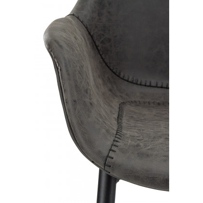 LeisureMod Markley Modern Leather Dining Arm Chair with Black Metal Legs - Charcoal/Black