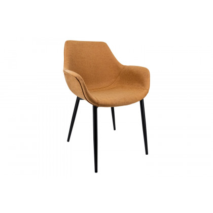 LeisureMod - Markley Modern Leather Dining Arm Chair with Black Metal Legs