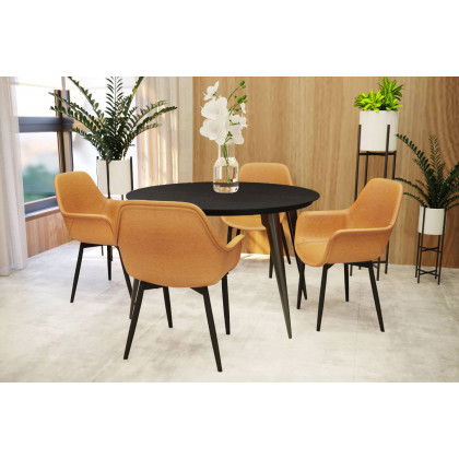 LeisureMod Markley Modern Leather Dining Arm Chair with Black Metal Legs - Light Brown