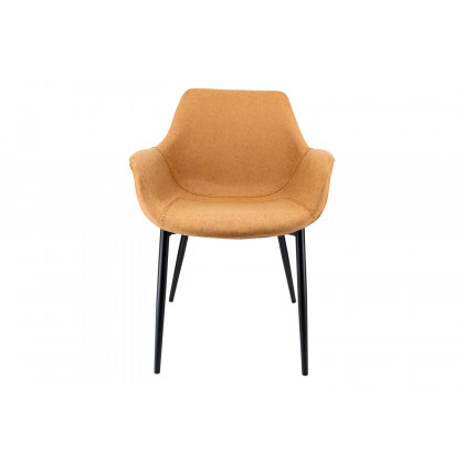 LeisureMod Markley Modern Leather Dining Arm Chair with Black Metal Legs - Light Brown