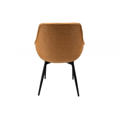 LeisureMod Markley Modern Leather Dining Arm Chair with Black Metal Legs - Light Brown