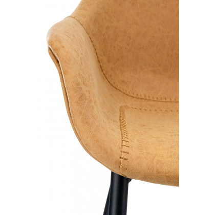 LeisureMod Markley Modern Leather Dining Arm Chair with Black Metal Legs - Light Brown