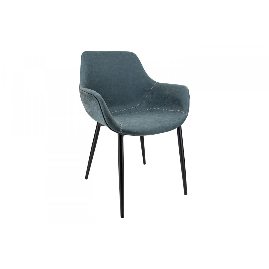 LeisureMod - Markley Modern Leather Dining Arm Chair with Black Metal Legs