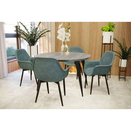 LeisureMod - Markley Modern Leather Dining Arm Chair with Black Metal Legs