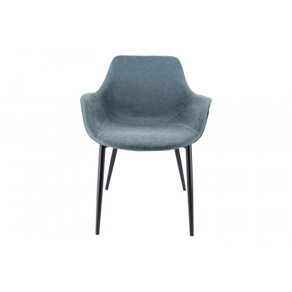 LeisureMod Markley Modern Leather Dining Arm Chair with Black Metal Legs - Peacock/Blue