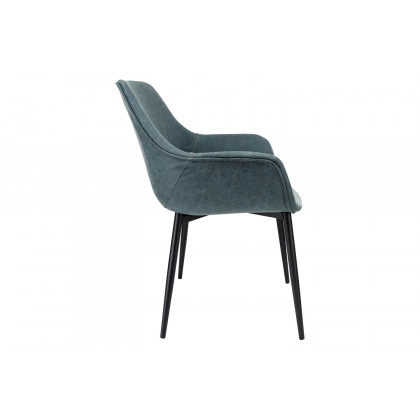 LeisureMod Markley Modern Leather Dining Arm Chair with Black Metal Legs - Peacock/Blue