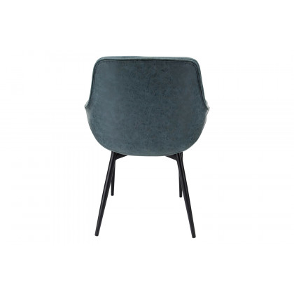 LeisureMod Markley Modern Leather Dining Arm Chair with Black Metal Legs - Peacock/Blue
