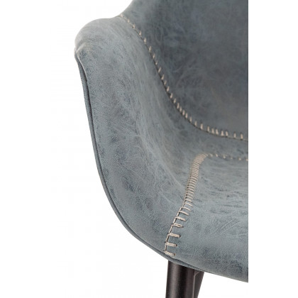 LeisureMod Markley Modern Leather Dining Arm Chair with Black Metal Legs - Peacock/Blue