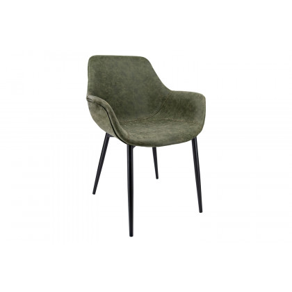 LeisureMod - Markley Modern Leather Dining Arm Chair with Black Metal Legs