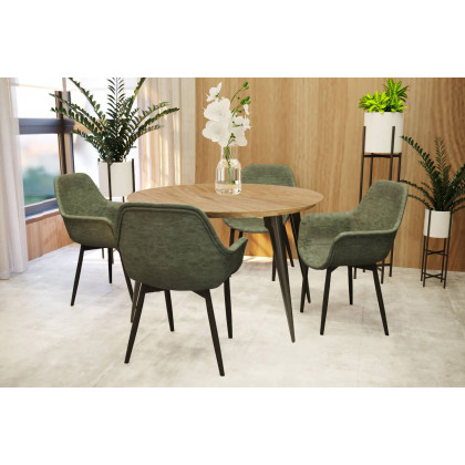 LeisureMod Markley Modern Leather Dining Arm Chair with Black Metal Legs - Olive Green
