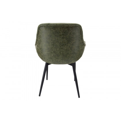 LeisureMod Markley Modern Leather Dining Arm Chair with Black Metal Legs - Olive Green