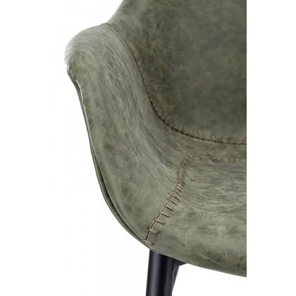LeisureMod Markley Modern Leather Dining Arm Chair with Black Metal Legs - Olive Green