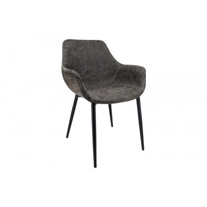 LeisureMod - Markley Modern Leather Dining Arm Chair with Black Metal Legs
