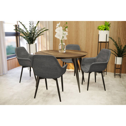 LeisureMod Markley Modern Leather Dining Arm Chair with Black Metal Legs - Gray