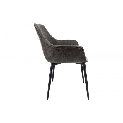 LeisureMod Markley Modern Leather Dining Arm Chair with Black Metal Legs - Gray