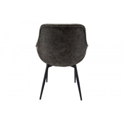 LeisureMod Markley Modern Leather Dining Arm Chair with Black Metal Legs - Gray