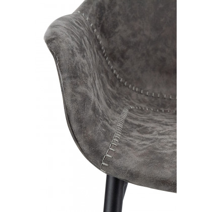 LeisureMod Markley Modern Leather Dining Arm Chair with Black Metal Legs - Gray