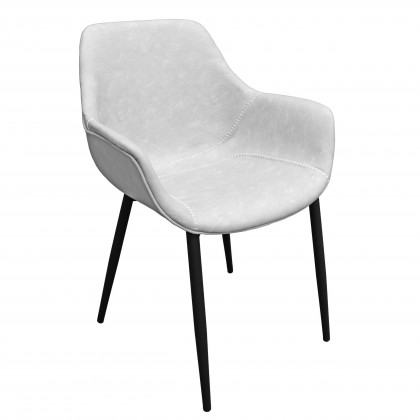 LeisureMod - Markley Modern Leather Dining Arm Chair with Black Metal Legs