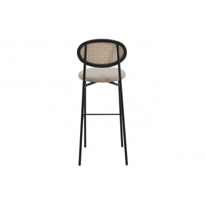 LeisureMod Euston Mid-Century Modern Wicker Bar Stool with Black Powder Coated Steel Frame and Footrest - Beige