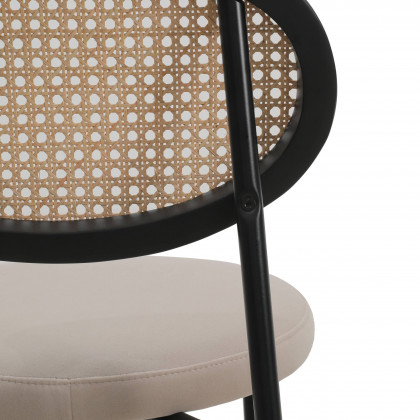 LeisureMod Euston Mid-Century Modern Wicker Bar Stool with Black Powder Coated Steel Frame and Footrest - Beige
