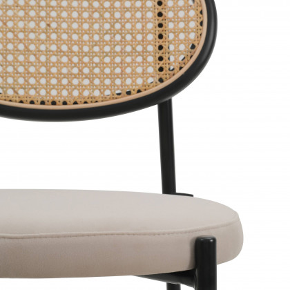 LeisureMod Euston Mid-Century Modern Wicker Bar Stool with Black Powder Coated Steel Frame and Footrest - Beige