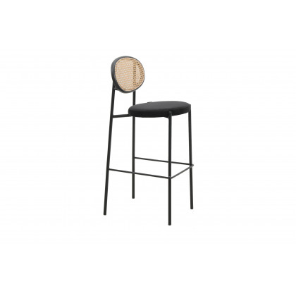 LeisureMod - Euston Mid-Century Modern Wicker Bar Stool with Black Powder Coated Steel Frame and Footrest