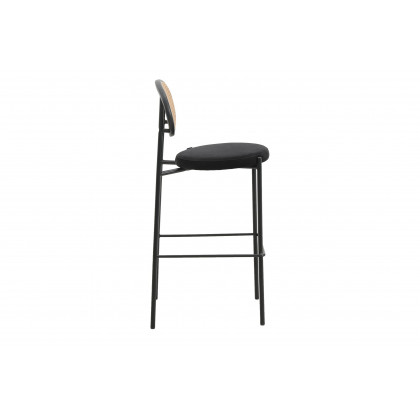 LeisureMod Euston Mid-Century Modern Wicker Bar Stool with Black Powder Coated Steel Frame and Footrest - Black