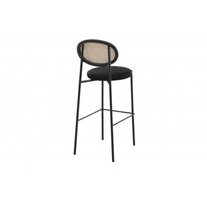 LeisureMod Euston Mid-Century Modern Wicker Bar Stool with Black Powder Coated Steel Frame and Footrest - Black