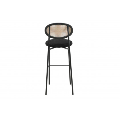 LeisureMod Euston Mid-Century Modern Wicker Bar Stool with Black Powder Coated Steel Frame and Footrest - Black