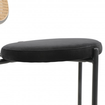 LeisureMod Euston Mid-Century Modern Wicker Bar Stool with Black Powder Coated Steel Frame and Footrest - Black