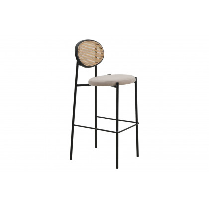 LeisureMod - Euston Mid-Century Modern Wicker Bar Stool with Black Powder Coated Steel Frame and Footrest